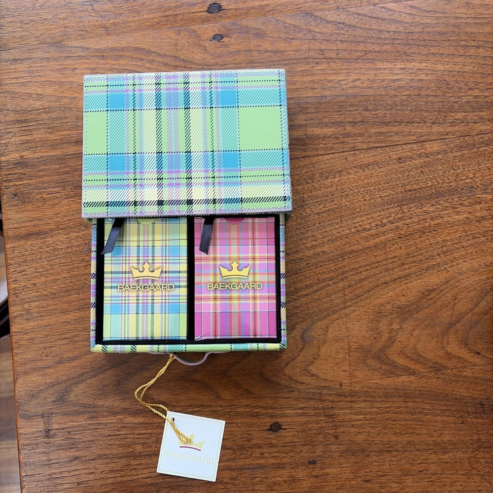 Baekgaard Double Card Deck Leather Case Tartan Bright & Caribbean Blue